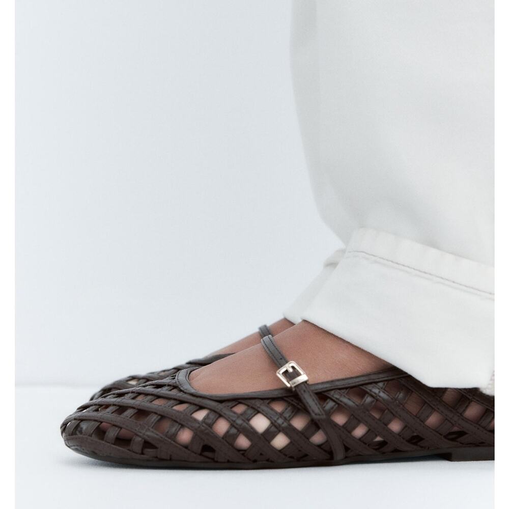 Zara Dark Brown Woven Mary Jane Flats - Picture 14 of 14